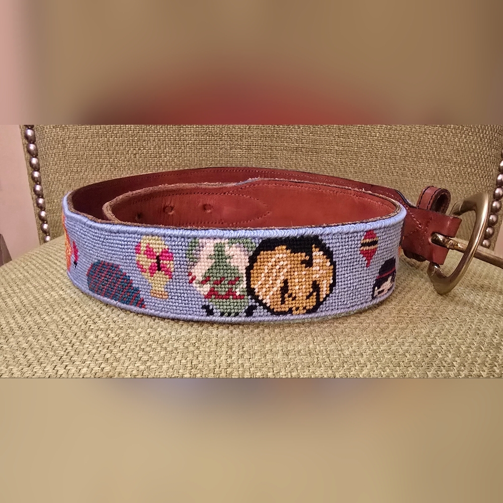 Vintage Handmade Hot Air Balloon Needlepoint Belt - Picture 3 of 8